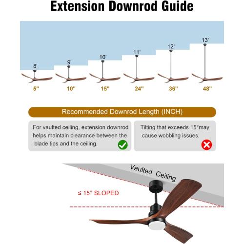 48 Inch Ceiling Fan Downrod Accessories with Extension Cord for Ceiling Fan with Lights, Original (Black)