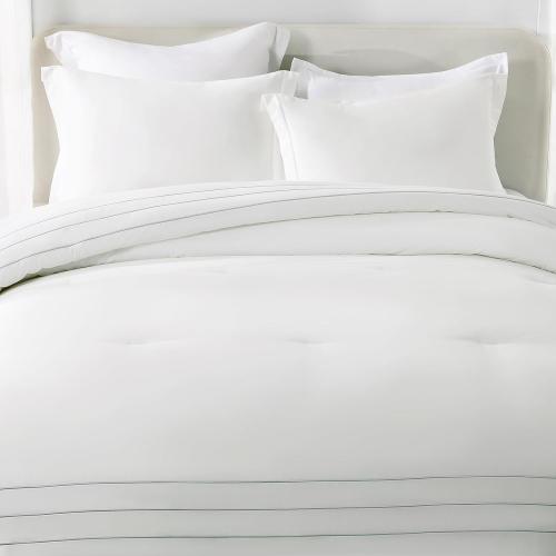 SahSahCasa Long-Staple Cotton Comforter Set King Size, Fluffy Bedding Set for King Bed, Embroidery Striped Lightweight Quilted Bed Set, 104 × 90, 3pcs, White