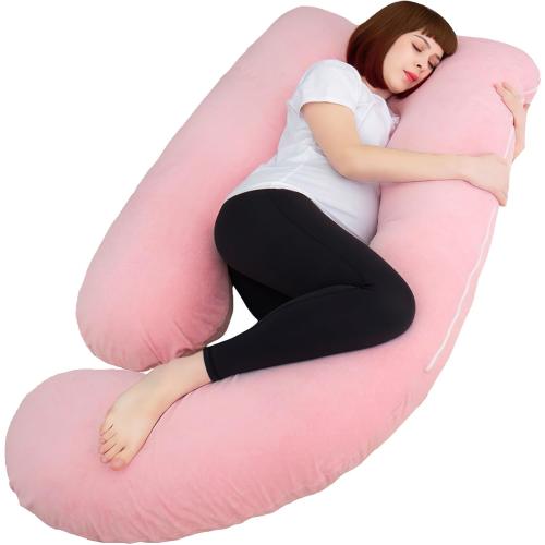 60 Inch Pregnancy Pillows for Sleeping, Extra Large U Shaped Body Pillow, Pregnancy Pillow, Maternity Pillow for Pregnant Women with Velour Cover (Pink)