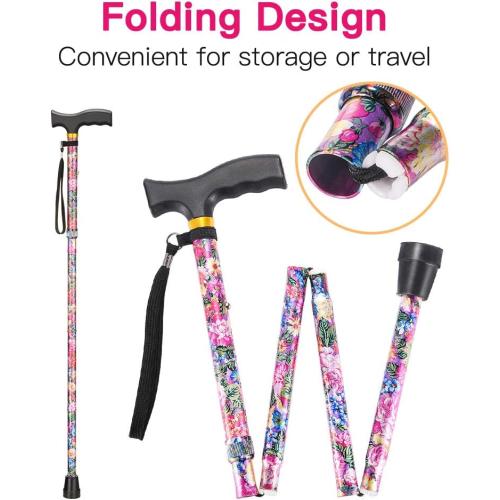 Walking Cane LIXIANG Cane for Man/Woman | Mobility & Daily Living Aids | 5-Level Height Adjustable Walking Stick | Comfortable Plastic T-Handle Portable Walking Stick Folding Cane