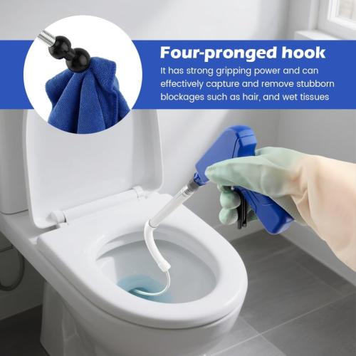 Toilet Snake Drain Auger with Gloves, 51-Inch Flexible Spring Plumbing Auger, Heavy-Duty Clog Remover for Hair & Debris, Drain Cleaning Tool for Bathroom Drains, Kitchen Sink and Toilet