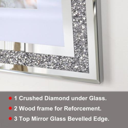 Big Mirror Photo Frame 16x20inch Mat To 11x14inch Crushed Diamond Bling Sparkle Home Decor, 2 Pack Crystal Silver Glass Wedding Picture Poster Wall Frame.