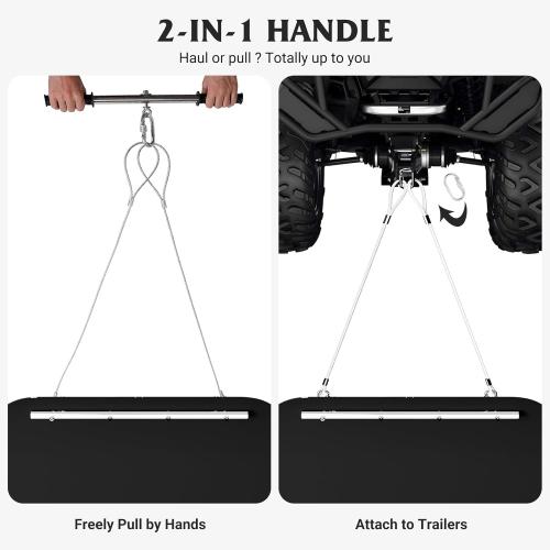 48 x 90 Heavy Duty Yard Sled, 1/8 Inch Thickened HDPE Yard Drag Mat with Pull Cable and Bar for Hauling Debris, Construction Materials, Logs and Hunting Trophy