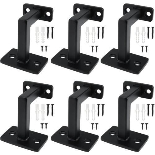 Black Pack of 6 RealPlus Handrail Brackets for Indoor Stairs Heavy Duty Steel Square Hand Rail Brackets for Staircase Stair Banister Railing, Black (Pack of 6)