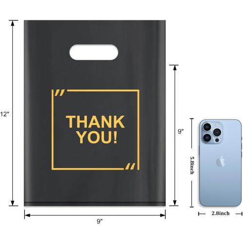 50 Pack Die Cut Plastic Shopping Bags with Thank You Logo 9x12 Merchandise Bags Extra Thick Glossy and Shopping Bags for Retail,Boutique Bags with Handles for Merchandise, Gifts, Trade Shows
