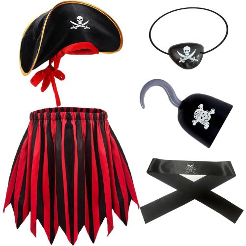 MEDIUM 5Pcs Pirate Costume Kids,Girls Pirate Costumes Halloween Pirate Dress Up Pirate Accessories for Kids Gift