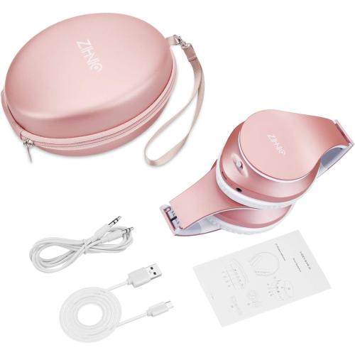 ZIHNIC Bluetooth Headphones Over-Ear, Foldable Wireless and Wired Stereo Headset Micro SD/TF, FM for Cell Phone,PC,Soft Earmuffs &Light Weight for Prolonged Wearing(Rose Gold)