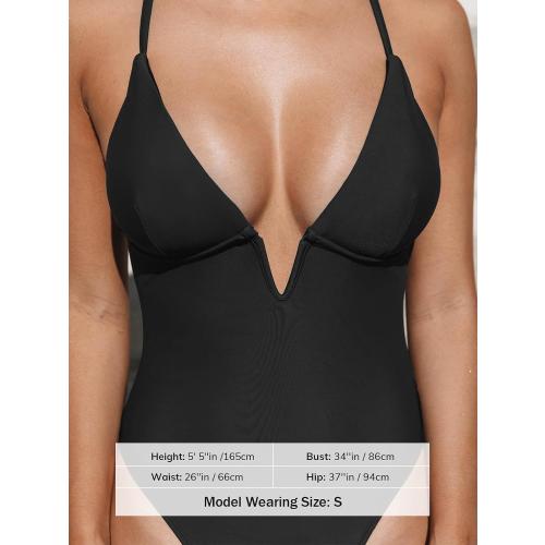 CUPSHE Women Swimsuit One Piece Bathing Suit Deep V Neck Crisscross Back Adjustable Strap