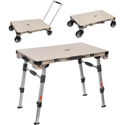 LEADALLWAY 3-in-1 Multi-Purpose Camping Table Wagon Portable Outdoor Platform Truck, Dolly & Utility Cart with 5.4 Wheels
