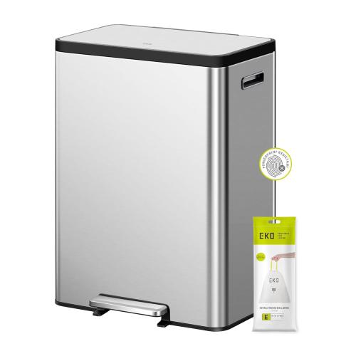 EKO EcoCasa II 36L 24L Dual Trash Can with Recycle Bin, Stainless Steel Garbage Can with Lid, Deodorizer Compartment, Odor-Proof and Fingerprint Resistant