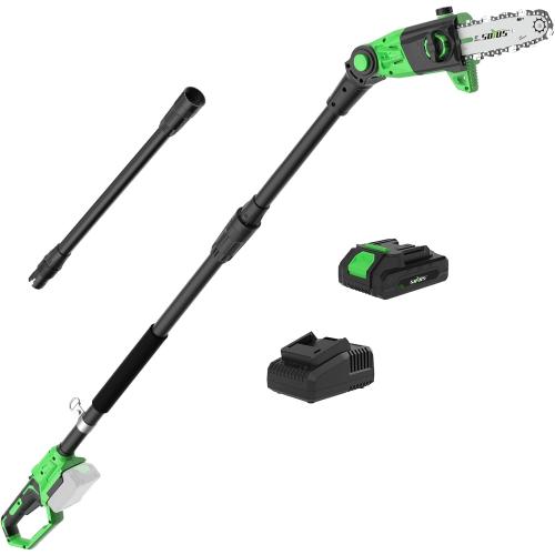 SOYUS Pole Saw 8-Inch Cordless, 15-Foot Max Reach Electric Pole Saw for Tree Trimming, 16ft/s Speed, Auto Oiling, Multi-Angle Pole Chainsaw with 2.0Ah Battery & Charger