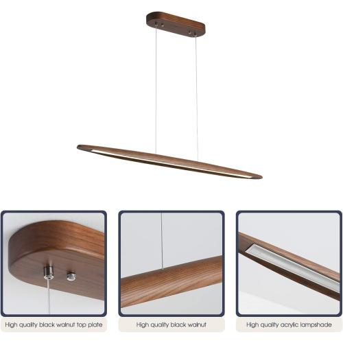 51 Wood Linear Pendant Light Wood Dining Room Light Fixture Modern Pool Table Lights Kitchen Island Lights for Dining Room Bar Kitchen Island Walnut Color