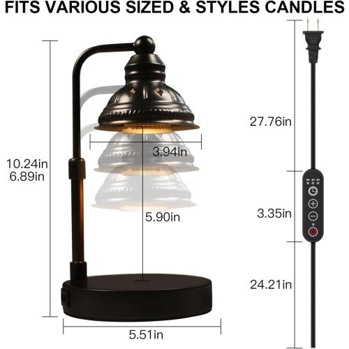 LIDORE Candle Lamp, Candle Warmer Lamp with Timer (Black, USB Charger)