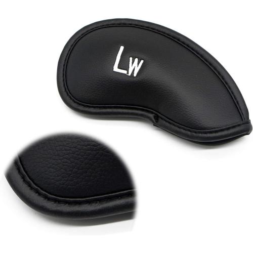 12pcs Golf Iron Head Covers - Thick Synthetic Leather Golf Club Headcover Set Fit All Brands by KUWAN (Black)