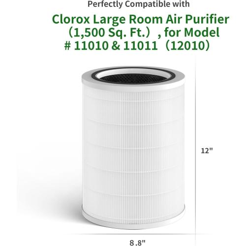 1-Pack 12010 Replacement Filter Compatible with Clorox Large Room Up to 1,500 Sq. Ft. Purifier, Model # 11010 & 11011