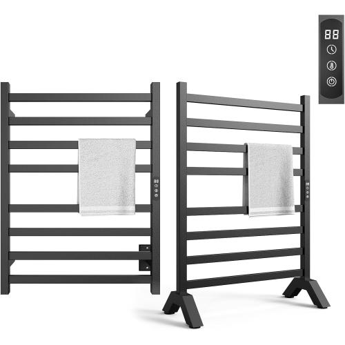 WONDERSKY Towel Warmer Rack, 8-Bar Stainless Steel Heated Towel Racks for Bathroom - Waterproof Wall Mounted Towel Warmers with Timed & Temperature Controller, Hard Wired/Plug-in, Black