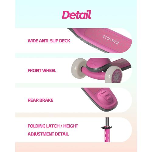 Kids Scooter for Toddlers Ages 2-5, 3 Wheel Scooter with Lean-to-Steer, Adjustable Handlebar, Anti-Slip Deck, Light-Up Wheels, Foldable First Scooter for Boys and Girls
