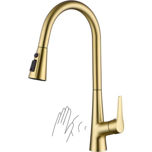 sumerain Touchless Pull Down Kitchen Faucet Brushed Gold Hands-Free Motion Sensor Kitchen Sink Faucet Single Handle