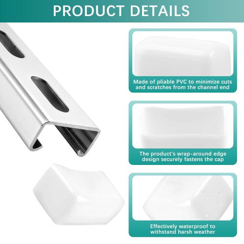 40 Pack 1-5/8 White Strut Channel End Caps - Square Soft PVC Cap for Metal Channels, Safety Protective Cover for Unistrut, Tool-Free for HVAC & Mechanical System