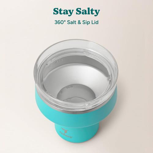 REDUCE Saltini 16oz Margarita Tumbler - Insulated Cocktail Glass with Lid | 360 sippable martini glass alternative,keeps drinks cold for 10 hours,Ocean Breeze,saltable splash-proof lid,cocktail tumbler