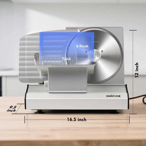 CUSIMAX Meat Slicer,9Electric Food Slicer with 2 Stainless Steel Blades,1-20mm Adjustable Thickness for Home Use,Removable Food Carriage for Easy Cleaning