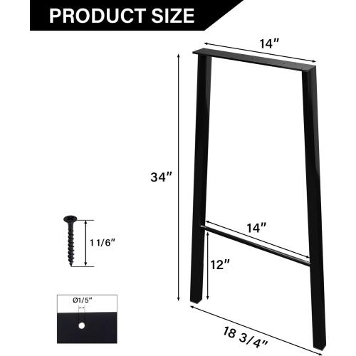 TC-HOMENY 34 Bar Table Legs - Furniture Legs Set of 2, Industrial Style Design Metal Legs for DIY Table Legs (14 Wide)