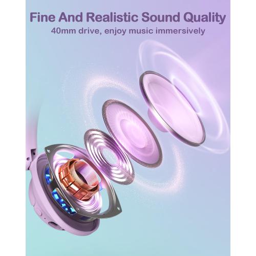 Hybrid Active Noise Cancelling Headphones for Kids, Wireless Bluetooth 6.0 Headset, 100H Playtime, Built-in Mic, Type-C Fast Charging, 94dBA Safe Volume, Colorful LED Lighting