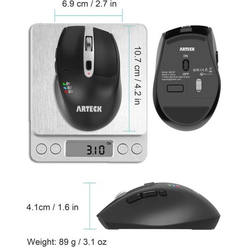 Arteck Multi-Device Wireless Bluetooth Mouse Ergonomic Silent Clicking Backward Forward for Desktop PC Laptop Mac iPad Build in Rechargeable Battery
