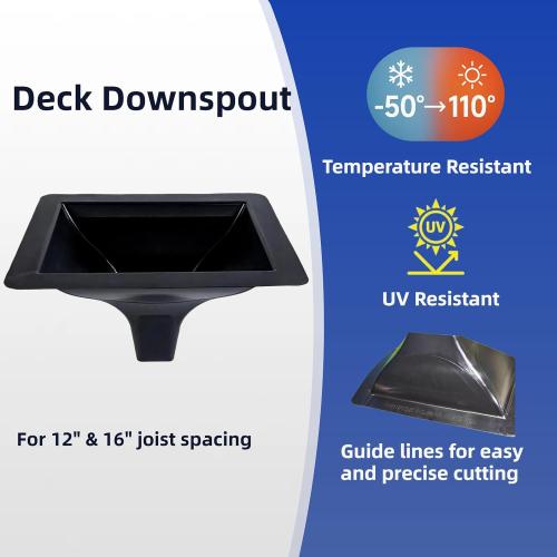 20PCS Black Downspouts for Under Deck Drainage System, PE Deck Downspouts Use for 12&16 Joist Spacing
