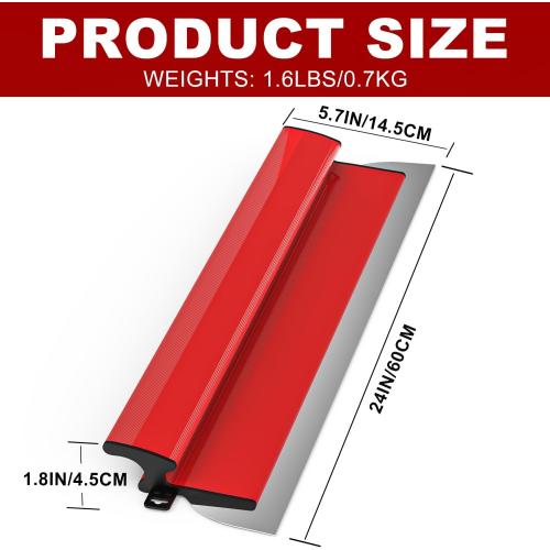 Red 24 Inch Drywall Skimming Blade, Replaceable 0.35mm Stainless Steel Blade, Drywall Trowel for Gyprock, Drywall and Wall-Boardrd, Ergonomically Designed Grip