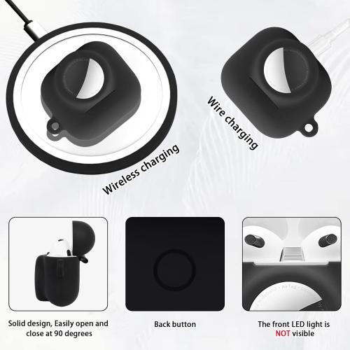 2 in 1 Protective Case Combo Set Compatible for Apple AirPods 3(2021) AirTag, GPS Tracker Holder with 2 PCS TPU Screen Protector&Keychain, Soft Silicone Anti-Lost Anti-Scratch Skin Cover(Black)