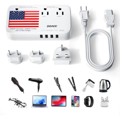 Upgraded 2200W 220V to 110V Converter for European Travel, Voltage Converter US to Europe for Hair Dryer Straightener Curling Iron, 2300W Power Adapter with USB for Laptop Tablet Camera Cell Phone