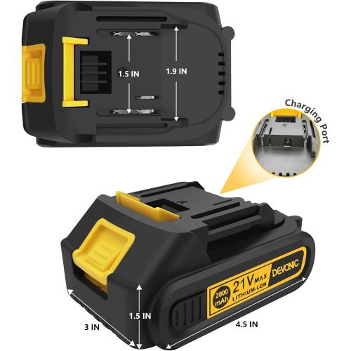 DEVONIC 21V Lithium Battery 2.0Ah 2 Pack with Charger for Power Tools, 6Inch Brushless Cordless Electric Chainsaw