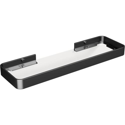 Danpoo 16-Inch Wall Shelf, Clear Tempered Glass with Matte Black Aluminum Frame – Sleek Floating Bathroom Organizer