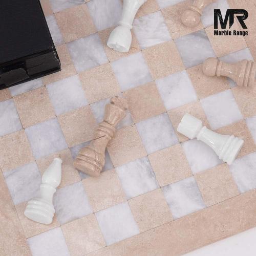 Marble Chess Set for Adults 15 Handmade Verona & White Board Game with 32 Chess Pieces, 2 Extra Queens & Storage Box, Luxury Travel Game – Elegant Home Décor