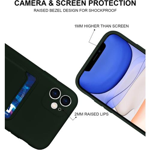 Green -Silicone Card Case Compatible with iPhone 11 6.1 inch, Shock-Absorbing Protective Case with Card Holder, Soft Slim Wallet Case Compatible with iPhone 11 case-Deep Green