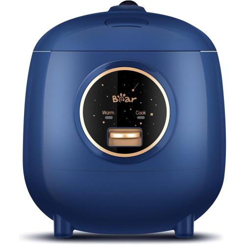 Bear Mini Rice Cooker 2 Cups Uncooked, 1.2L Portable Non-Stick Small Travel Rice Cooker, BPA Free, One Button to Cook and Keep Warm Function, Blue | Portable 1.2L nonstick small rice cooker for travel, dorm, single serve, One-touch operation, Removable pot, Auto keep warm