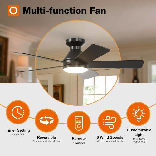 42 Dark Brown addlon Ceiling Fans with Lights, 42 Inch Low Profile Ceiling Fan with Light and Remote Control, Flush Mount, Reversible, 3CCT, Dimmable, Quiet, Small Ceiling Fan for Bedroom Indoor/Outdoor Use