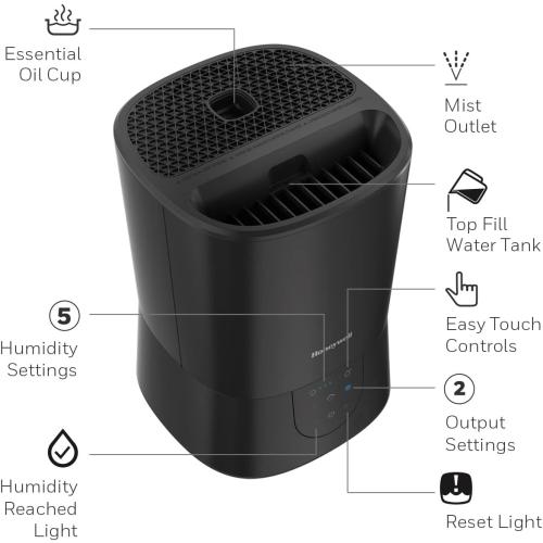 Honeywell Easy-to-Care Filter Free Warm Mist Humidifier, Medium Rooms, 1.5 Gallon Tank – Humidistat for Bedroom, Home or Office Black