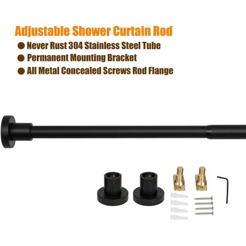 Artiwell Heavy Duty Shower Rod, Adjustable Shower Curtain Rod, Expandable 47-84 Inch, Permanent Mount Shower Rod, Never Rust Stainless Steel For Window Curtain and Closet, Matte Black