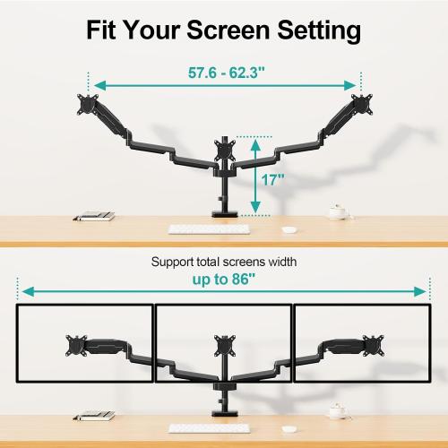 MOUNT PRO Triple Monitor Mount, 3 Monitor Desk Mount for Three Screens up to 32 Inch, Full Motion Gas Spring Heavy Duty Arm Hold up to 19.8lbs Each, Black