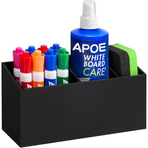 Magnetic Dry Erase Marker Holder, Acrylic Magnet Pen Holder for Whiteboard, Refrigerator, Magnetic Fridge Organizer for Office, Classroom, Whiteboard Maker Holder, Locker Organizer(Black)