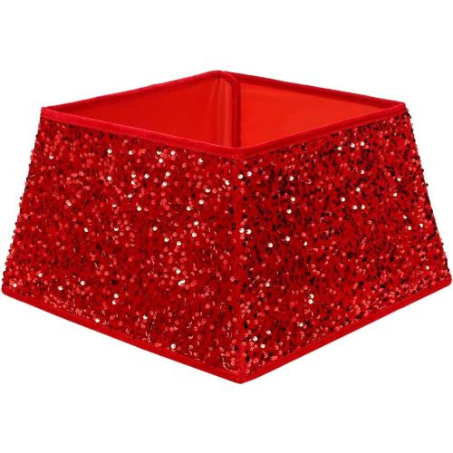 XmasExp Christmas Tree Collar 24 inch Sequin Tree Skirt for Christmas Holiday Home Decor Xmas Tree Ring Stand Base Cover Small Size 4 Piece Red
