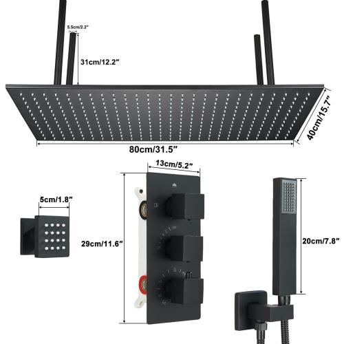 16x32 Shower Head System Ceiling Mount Shower Faucet Set Luxury Shower Faucets with Adjustable Body Shower Jets and Handheld Spray LED Large Rainfall Showerhead, Matte Black