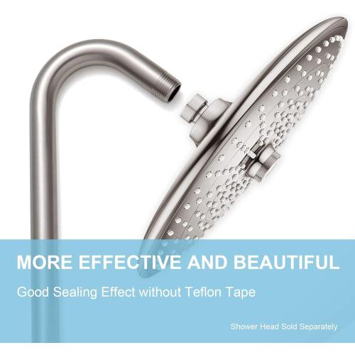 OFFO Shower Head Extension Arm 12 in, Brushed Nickel S Shaped Shower Arm with Flange High Rise Goose Neck Shower Arm Extension