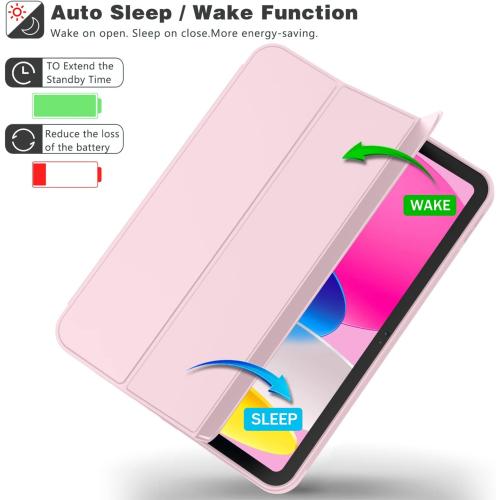 iMieet iPad (A16) Case/iPad 10th Generation Case [11-Inch 2025/10.9 Inch 2022] with Pencil Holder, Trifold Stand Smart Cover with Soft TPU Back,Auto Wake/Sleep(Pink)