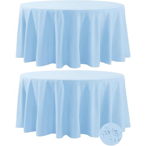 Fokitut 2 Pack Waterproof Round Tablecloth, 120 Inch, Stain Resistant and Wrinkle Polyester Table Cloth, Fabric Table Cover for Kitchen Dining, Wedding, Party, Holiday Dinner-Blue Mist
