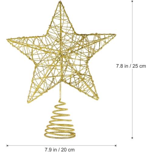 TEHAUX Christmas Tree Star Topper, 5 Point Metal Treetop Decoration with Golden Glitter Powder, Shimmery Tree Topper for Xmas Decorations, 9. 84 X 7. 87 Inches