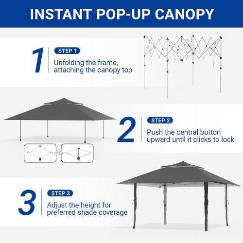 Size 13x13 FT Color Grey  Pop Up Canopy, Instant Setup Gazebo with Wheeled Carry Bag, 4 Sandbags & 4 Ropes, UV-Resistant Top, Heavy Duty Outdoor Shelter for Backyard Camping Events, Grey