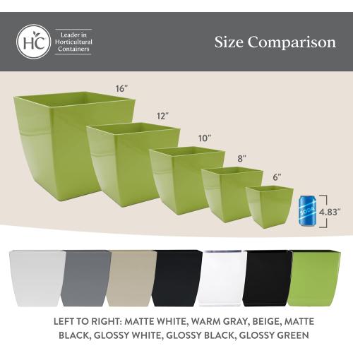 The HC Companies Aria Self Watering Square Plant Pot w/Drainage - Classic Planters for Outdoor Plants & Indoor Plants - Lightweight & UV-Resistant Plastic Pots for Plants (6 Matte Black, Pack of 2)